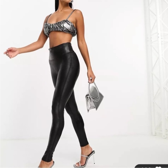 Spanx faux leather leggings women’s black color Sz L 2437 - Picture 1 of 16